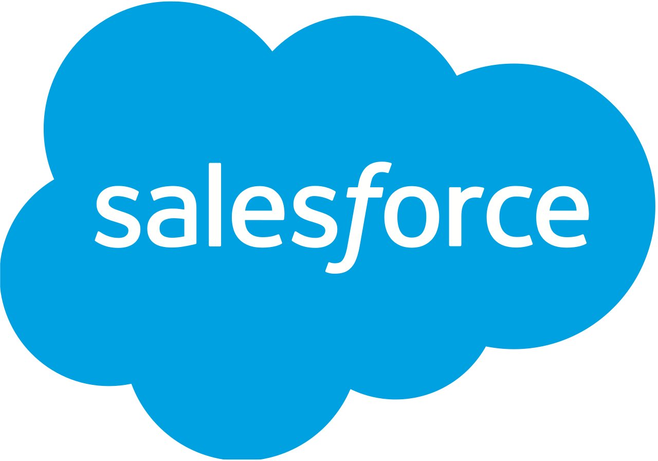 Salesforce logo, cloud shape in blue with white text.