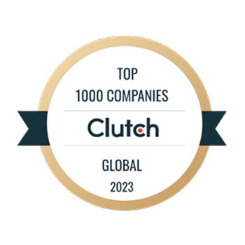 Gold badge logo for Clutch Top 1000 Companies Global 2023 award.